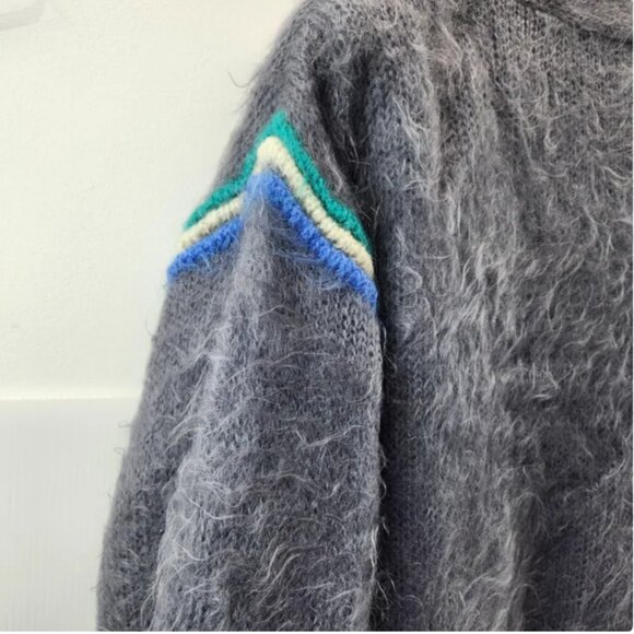 Grandma Core Sweater, Mohair Cardigan Made in Ireland 3 D Lined Pockets Charcoal - Picture 10 of 10